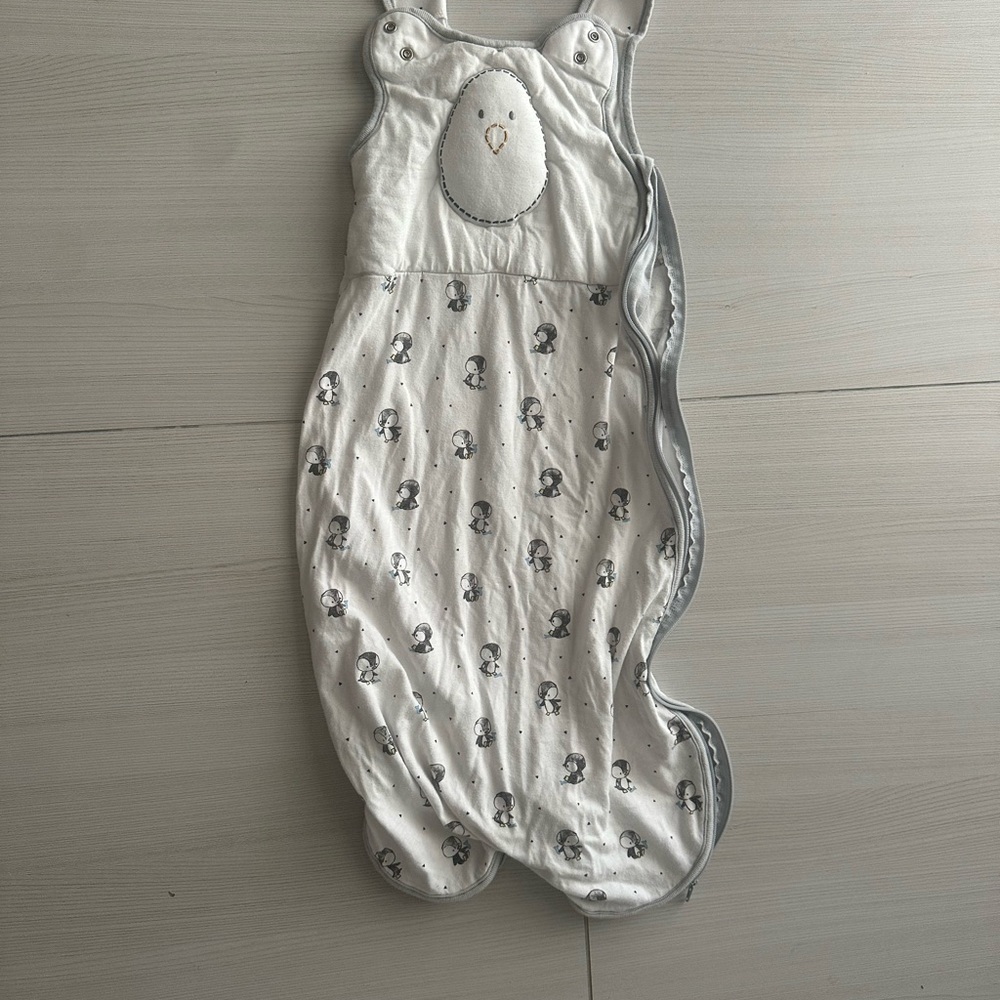 Nested Bean Sleep Sack with Penguin Design - White and Gray